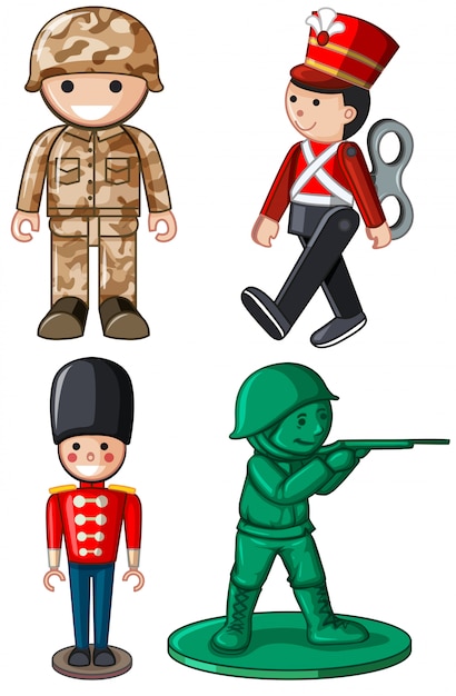 Diferentes diseños de soldados de juguete.