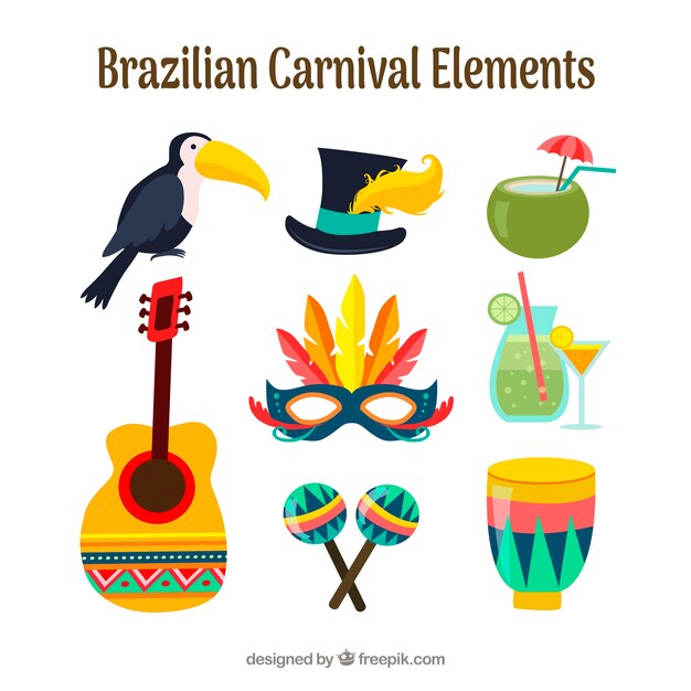 Diferentes elementos de carnaval brasileño