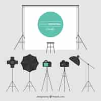 Vector gratuito diferentes elementos de un estudio de fotografía