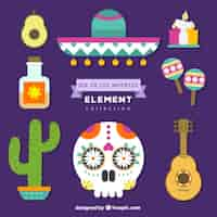 Vector gratuito diferentes elementos mexicanos para el día de los muertos