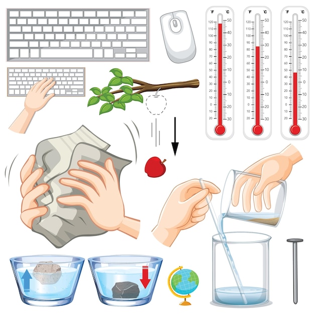 Vector gratuito diferentes equipos de ciencia sobre fondo blanco