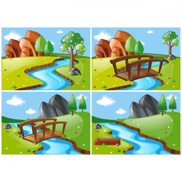 Vector gratuito diferentes escenas de paisaje con un río