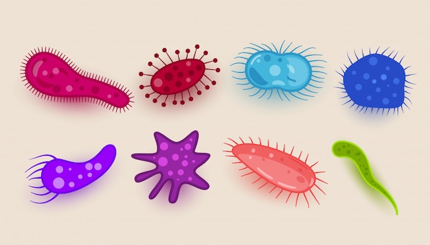 Diferentes formas de bacterias parásitas o conjunto de virus