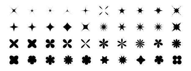 Diferentes formas de estrellas elementos establecidos para el diseño formas de brutalismo geométrico