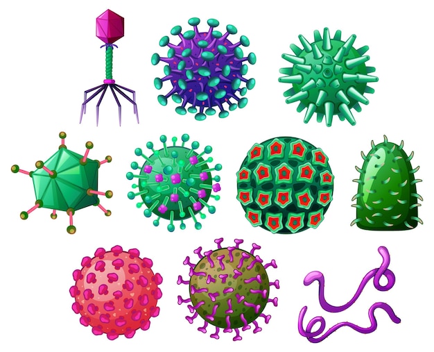 Vector gratuito diferentes formas de virus.