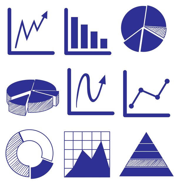 Diferentes gráficos en color azul.