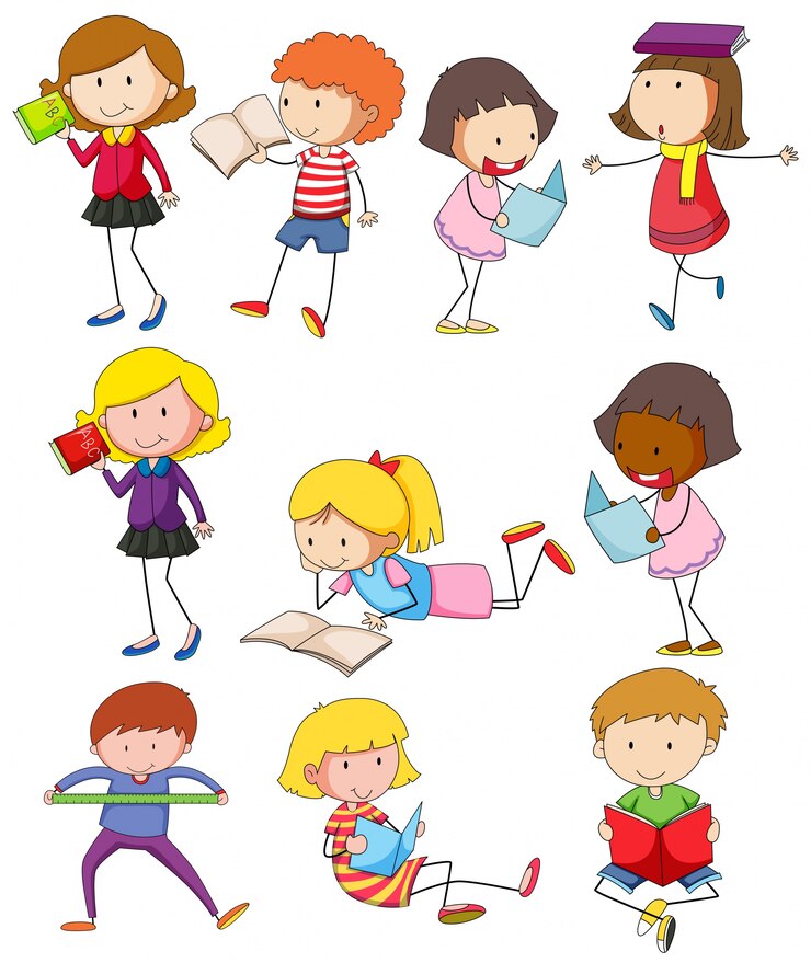 Vector gratuito diferentes niños leyendo libros