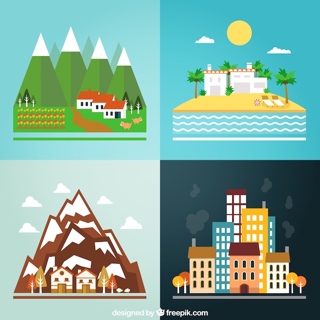 Vector gratuito diferentes paisajes