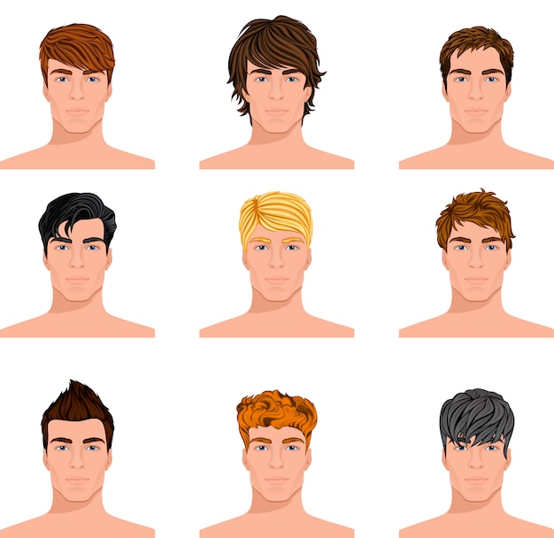 Vector gratuito diferentes peinados hombres caras avatar set