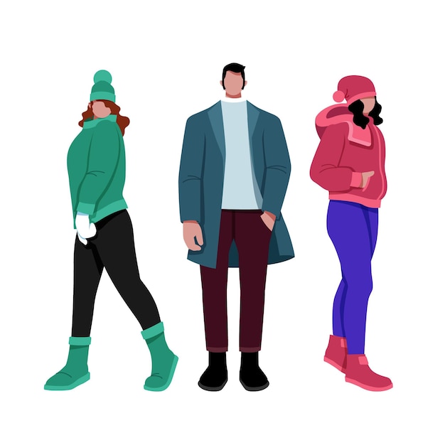 Vector gratuito diferentes personas con ropa de invierno acogedora.