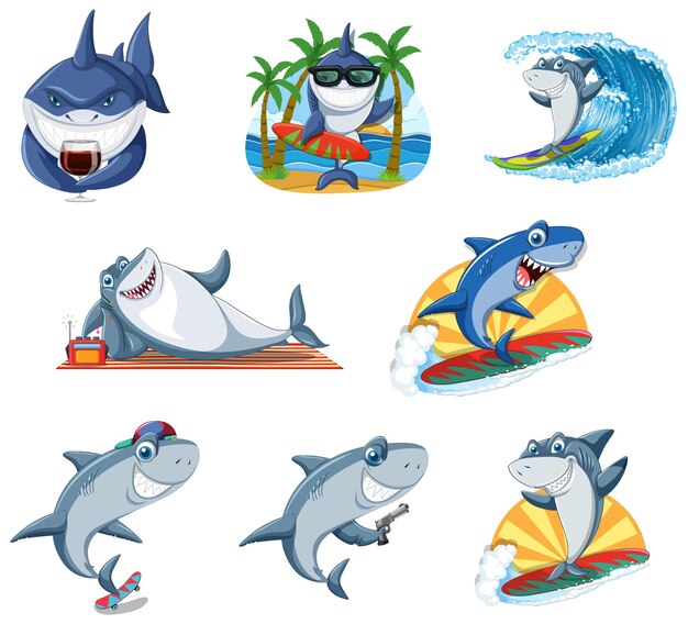 Diferentes tiburones en la playa de verano.