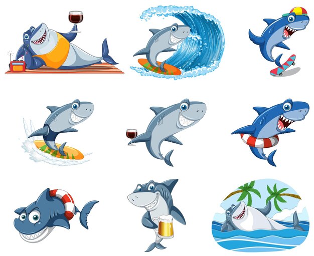 Diferentes tiburones en la playa de verano.