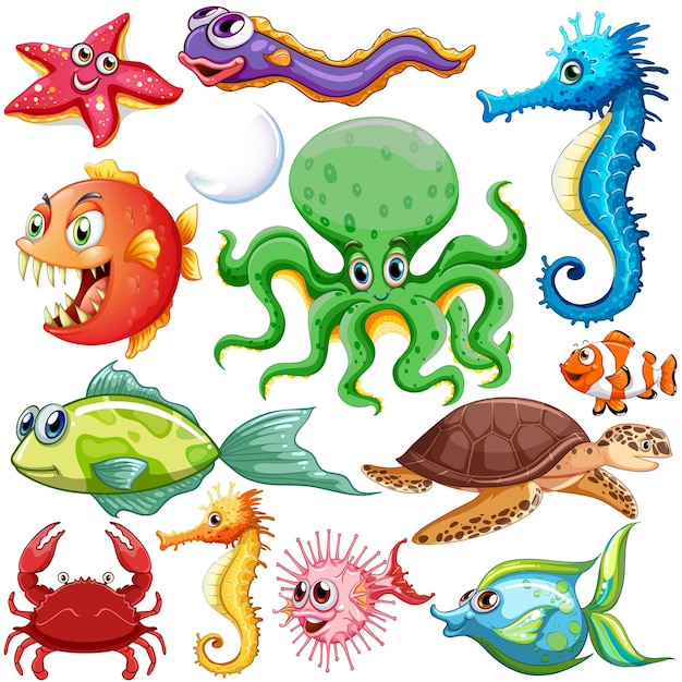 Vector gratuito diferentes tipos de animales marinos.