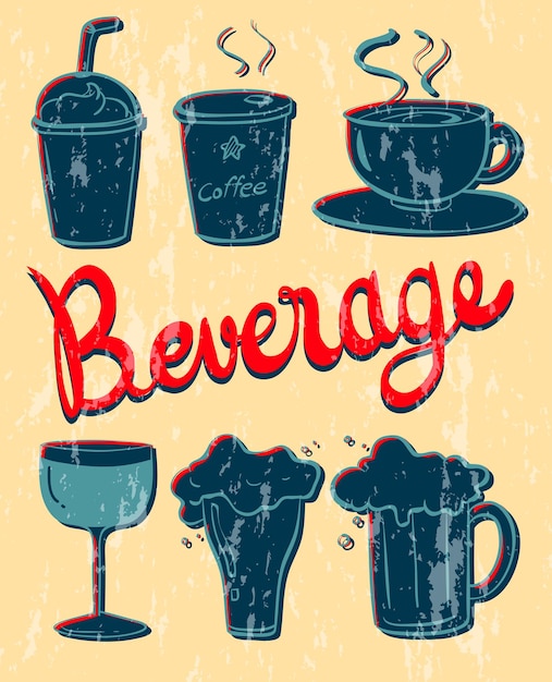 Vector gratuito diferentes tipos de bebidas en diseño vintage.