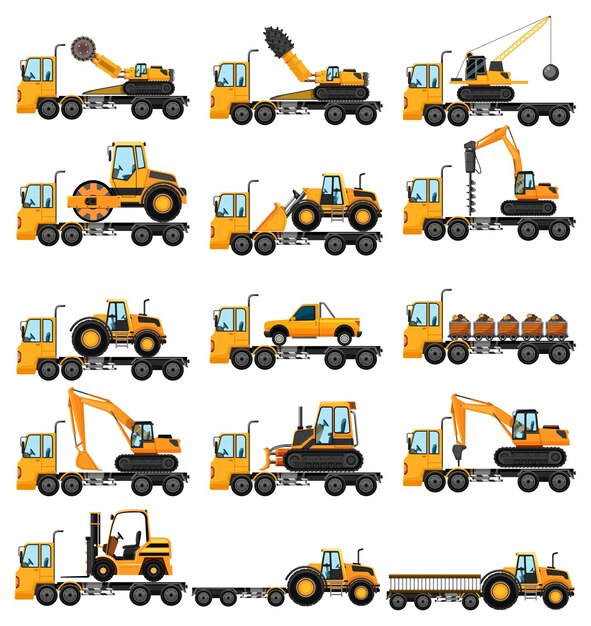 Diferentes tipos de camiones de construcción.