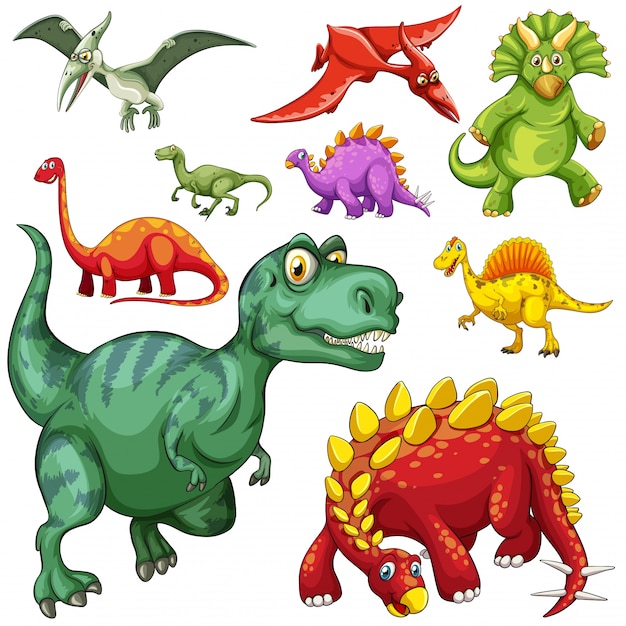 Vector gratuito diferentes tipos de dinosaurios ilustración