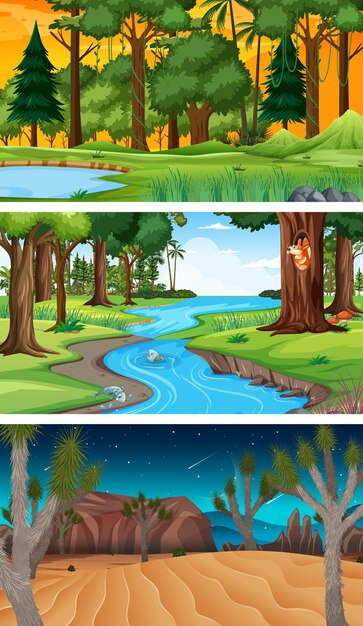 Diferentes tipos de escenas horizontales de bosque.