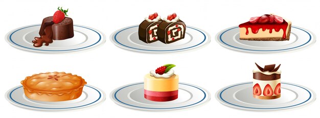 Diferentes, tipos, postres, platos, Ilustración