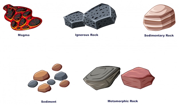 Vector gratuito diferentes tipos de rocas sobre fondo blanco.