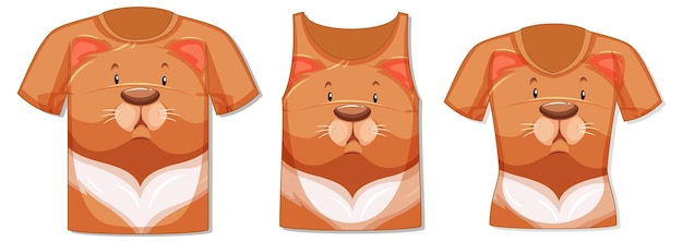 Diferentes tipos de tops con estampado de gatos.