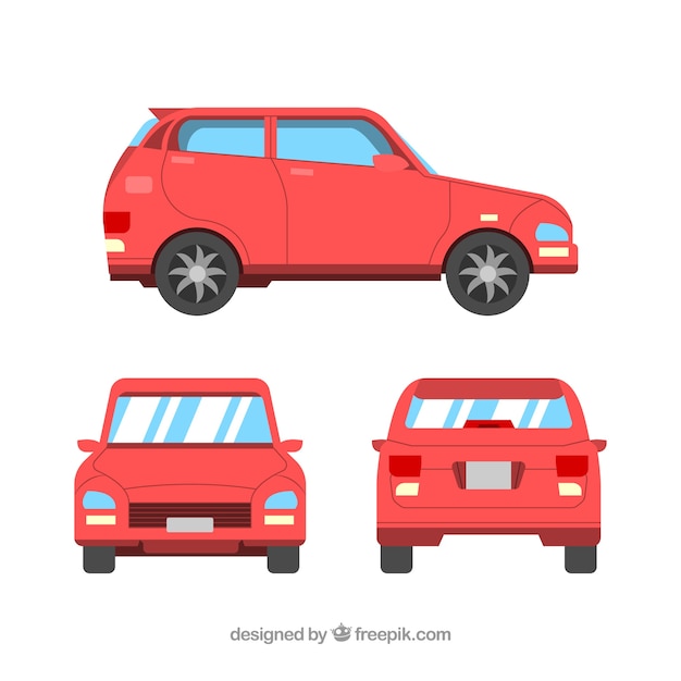 Diferentes vistas de coche flat rojo