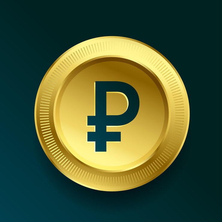 Vector gratuito dinero ruso rublo moneda de oro en estilo 3d