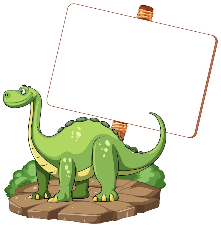 Vector gratuito dinosaurio amistoso con un cartel en blanco