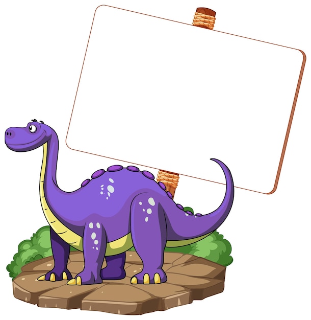 Vector gratuito dinosaurio amistoso con un cartel en blanco