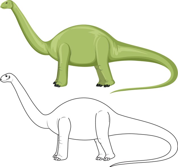 Dinosaurio Apatosaurus con su contorno de garabato sobre fondo blanco