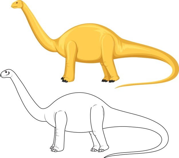 Dinosaurio Apatosaurus con su contorno de garabato sobre fondo blanco