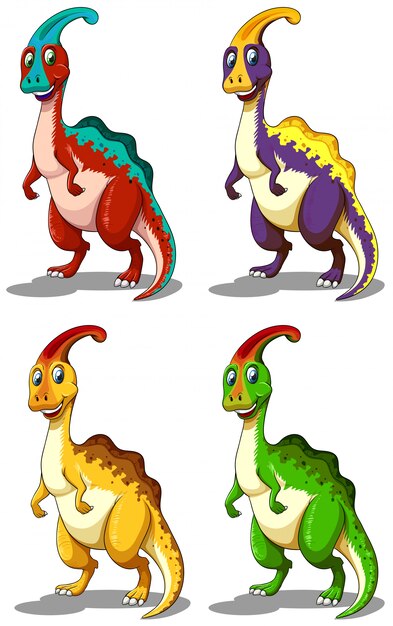 Vector gratuito dinosaurio en cuatro colores.