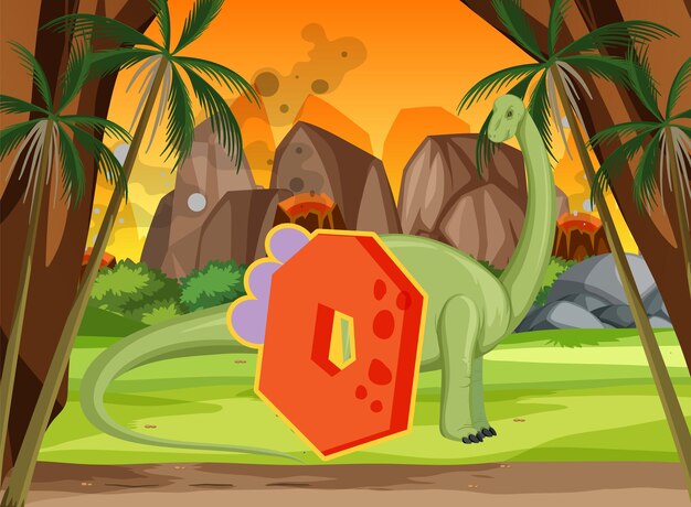 Un dinosaurio con dibujos animados número cero.