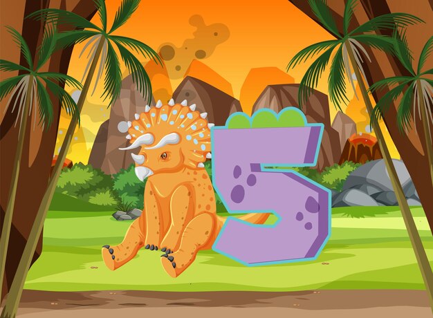 Un dinosaurio con dibujos animados número cinco.