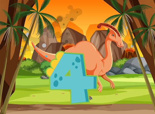 Un dinosaurio con dibujos animados número cuatro.
