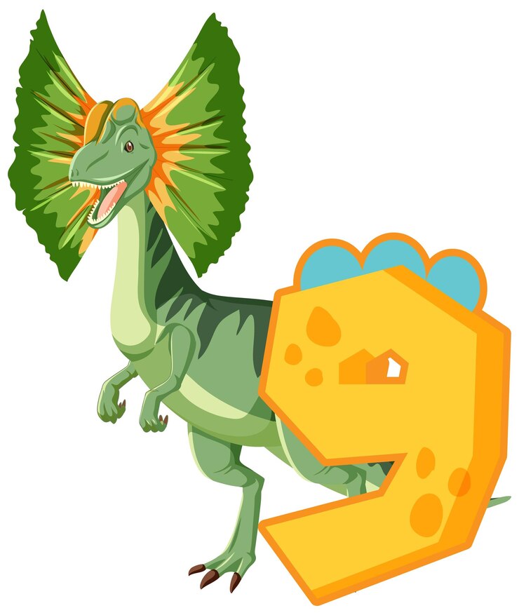 Vector gratuito un dinosaurio con dibujos animados número nueve.