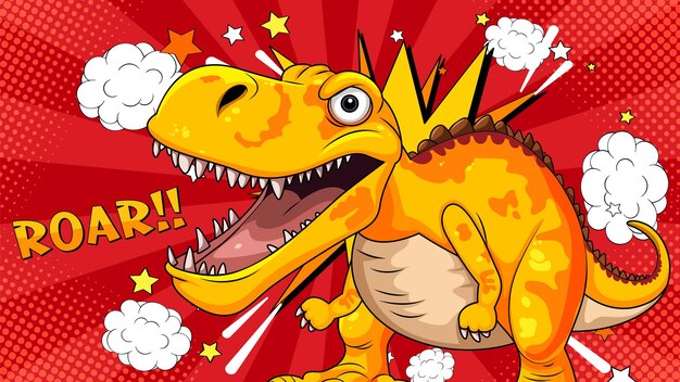 El dinosaurio de dibujos animados rugiendo en voz alta