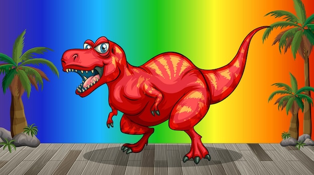 Vector gratuito dinosaurio de dibujos animados sobre fondo degradado de arco iris