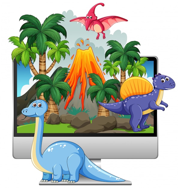 Vector gratuito dinosaurio en el fondo de la pantalla de la computadora