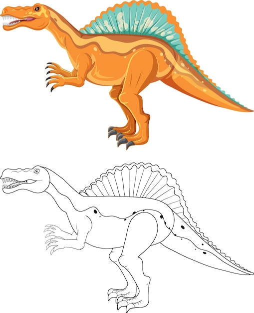 Dinosaurio spinosaurus con su contorno de garabato sobre fondo blanco