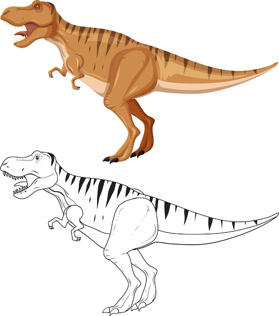 Vector gratuito dinosaurio tyrannosaurus rex con su contorno de garabato en la espalda blanca