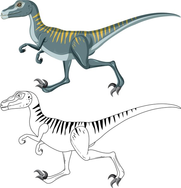 Dinosaurio Velociraptor con su contorno de garabato sobre fondo blanco