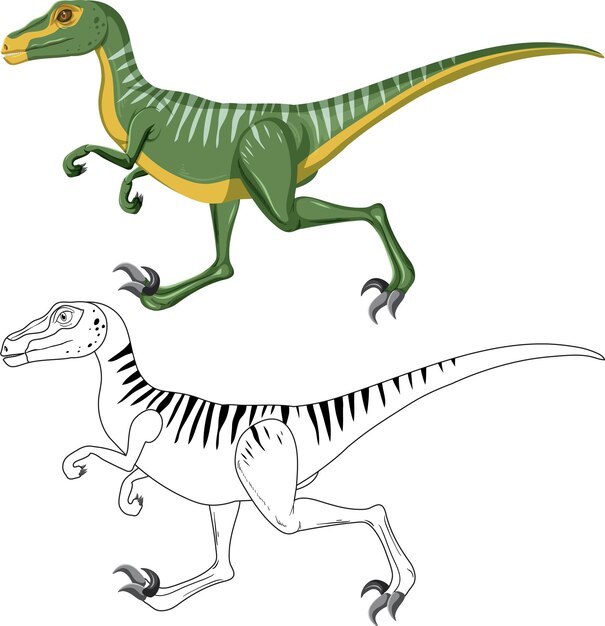 Dinosaurio Velociraptor con su contorno de garabato sobre fondo blanco