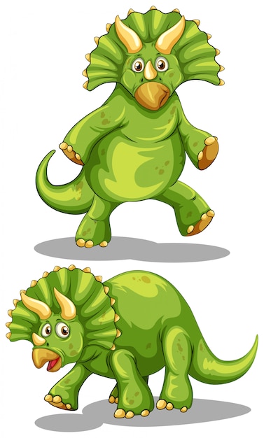 Dinosaurio verde con cuernos afilados.
