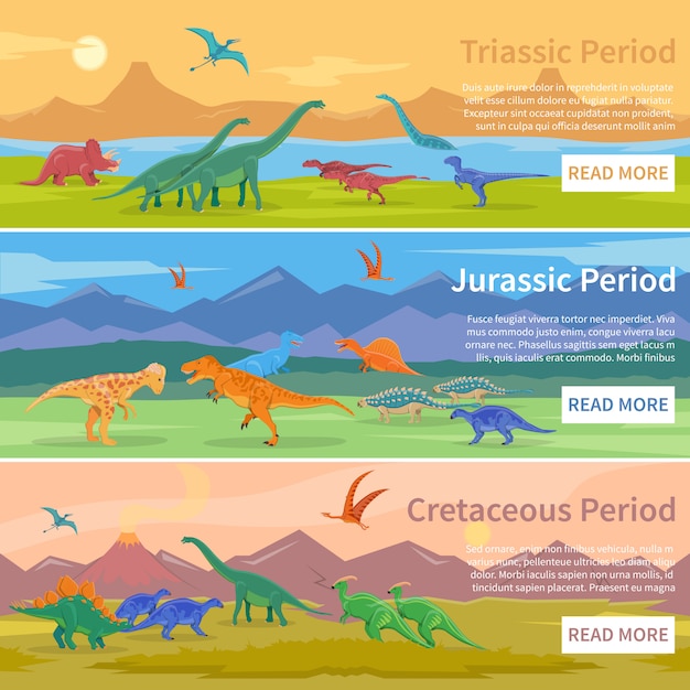 Vector gratuito dinosaurios banners planos