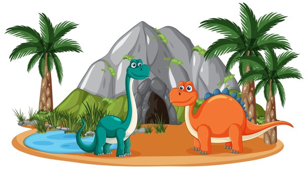 Los dinosaurios en un paisaje prehistórico