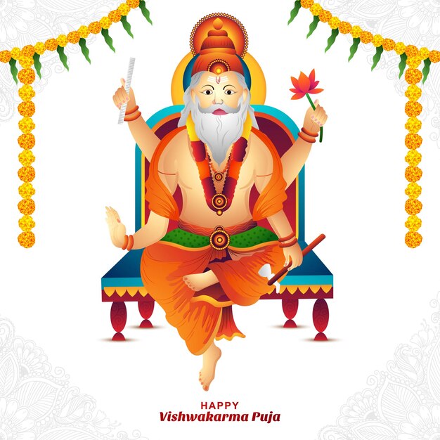 Dios hindú feliz vishwakarma puja celebración tarjeta fondo
