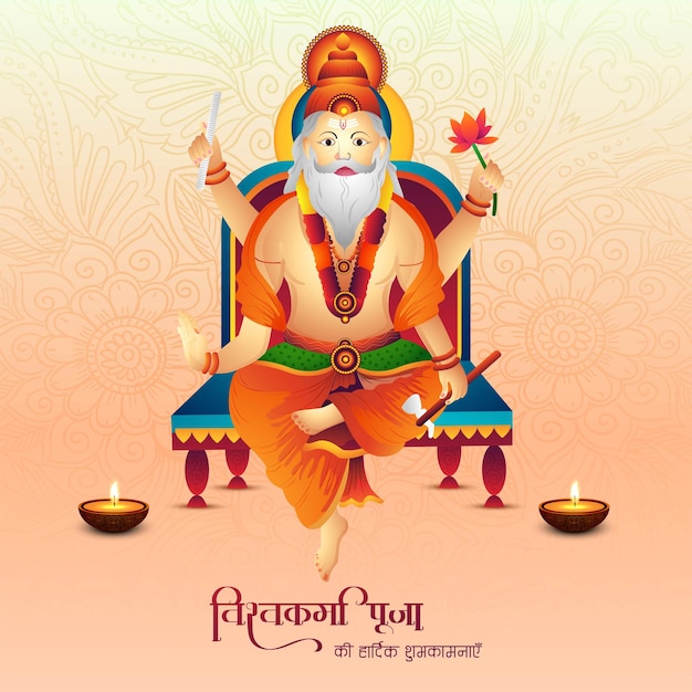 Vector gratuito dios hindú vishwakarma puja hermoso fondo de tarjeta de celebración