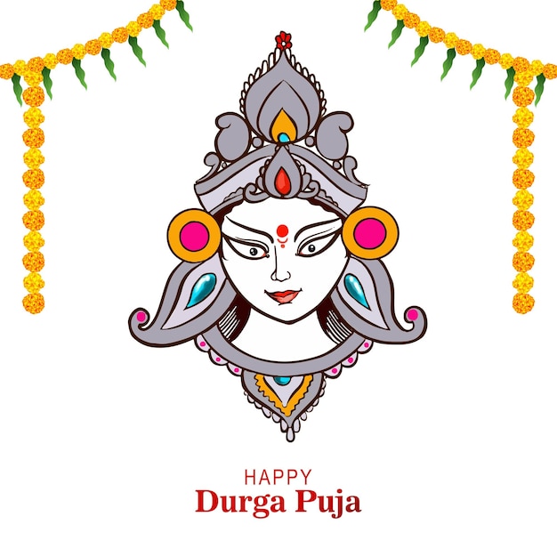 Vector gratuito diosa durga face en happy durga puja card background