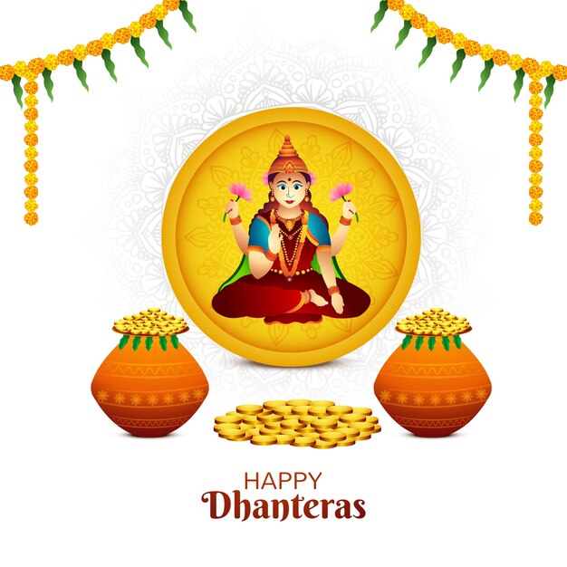 Diosa maa laxmi ilustración con monedas para el festival indio haapy dhanteras fondo