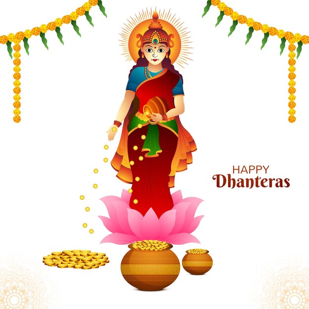 Diosa maa laxmi con monedas para el fondo del festival indio dhanteras